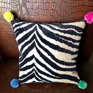 Zebra Pillow 10 x 10 with Pom poms.